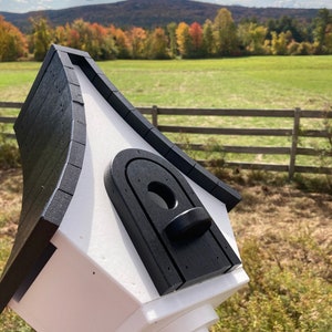 Whimsical Recycled Poly Lumber Birdhouse, White with Black Roof