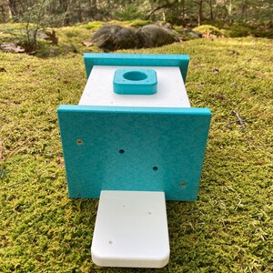 Square Back-Mount Birdhouse, White with Aqua Roof image 5