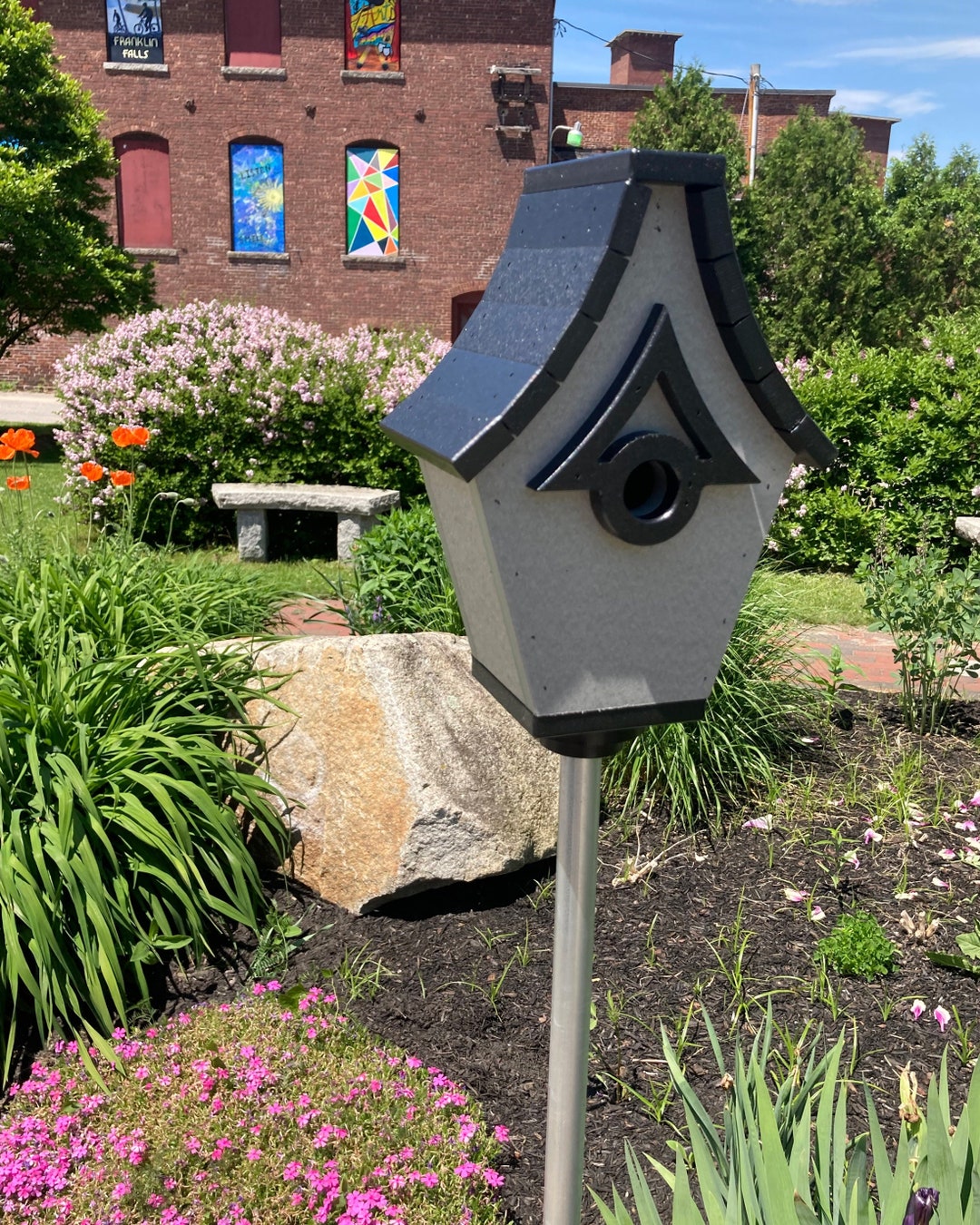 Regal Pole Mount Birdhouse Gray With Black Roof - Etsy