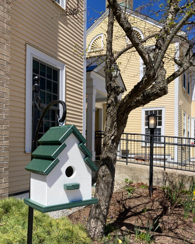 Traditional Eco-Friendly Poly Birdhouse, White with Green Roof image 2