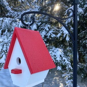 Classic Wren Poly Birdhouse, White with Red Roof image 5