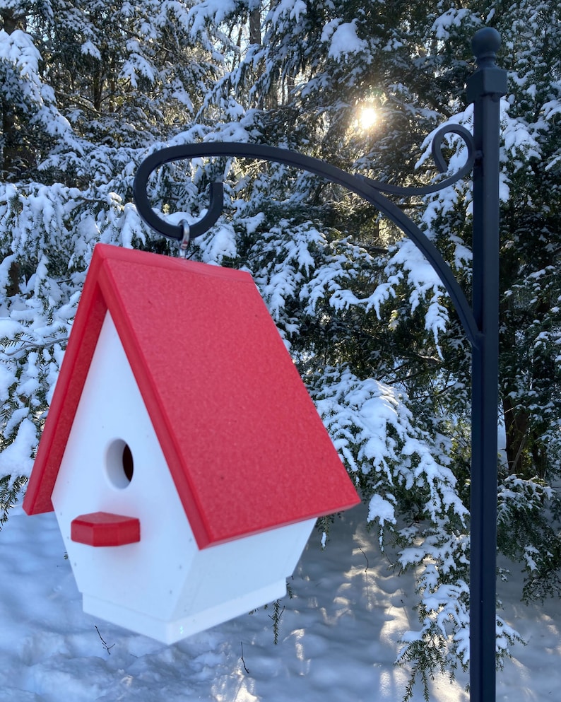 Classic Wren Poly Birdhouse, White with Red Roof image 5