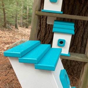 Square Back-Mount Birdhouse, White with Aqua Roof image 3