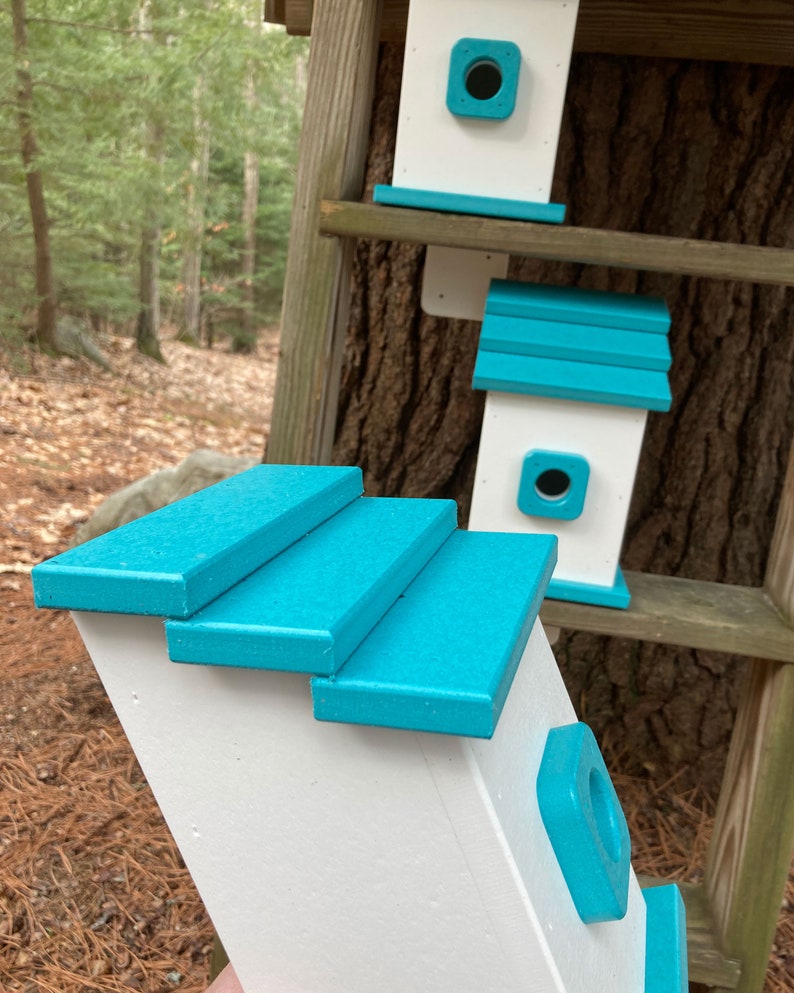 Square Back-Mount Birdhouse, White with Aqua Roof image 3