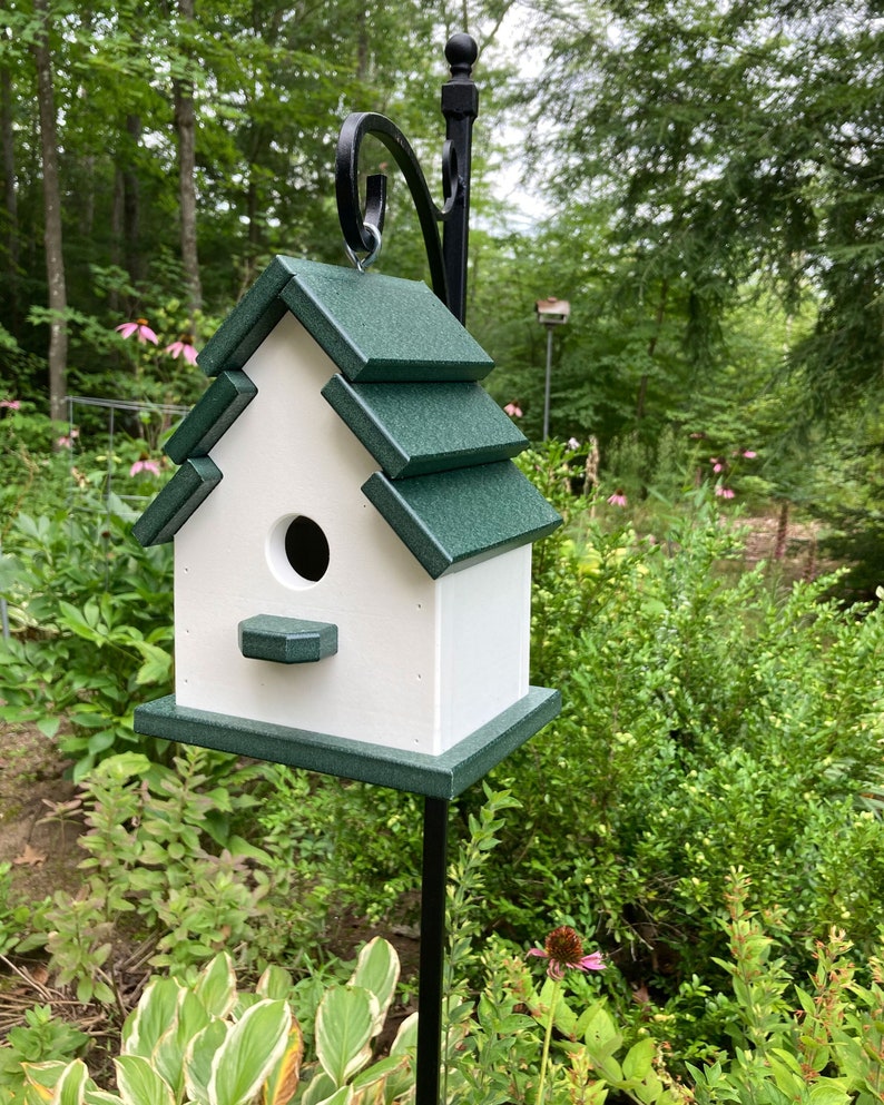 Traditional Eco-Friendly Poly Birdhouse, White with Green Roof image 5
