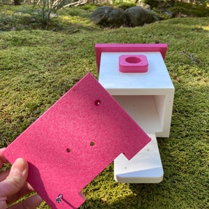 Square Back-Mount Birdhouse, White with Pink Roof image 5