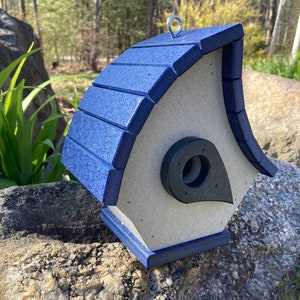 Eclectic Hanging Poly Birdhouse, Gray with Navy Roof image 4