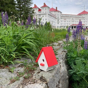 Classic Wren Poly Birdhouse, White with Red Roof image 9