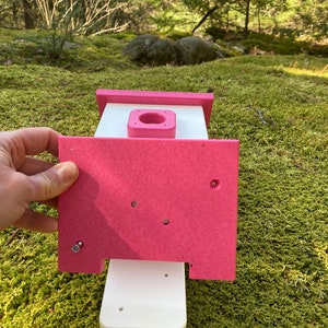 Square Back-Mount Birdhouse, White with Pink Roof image 7