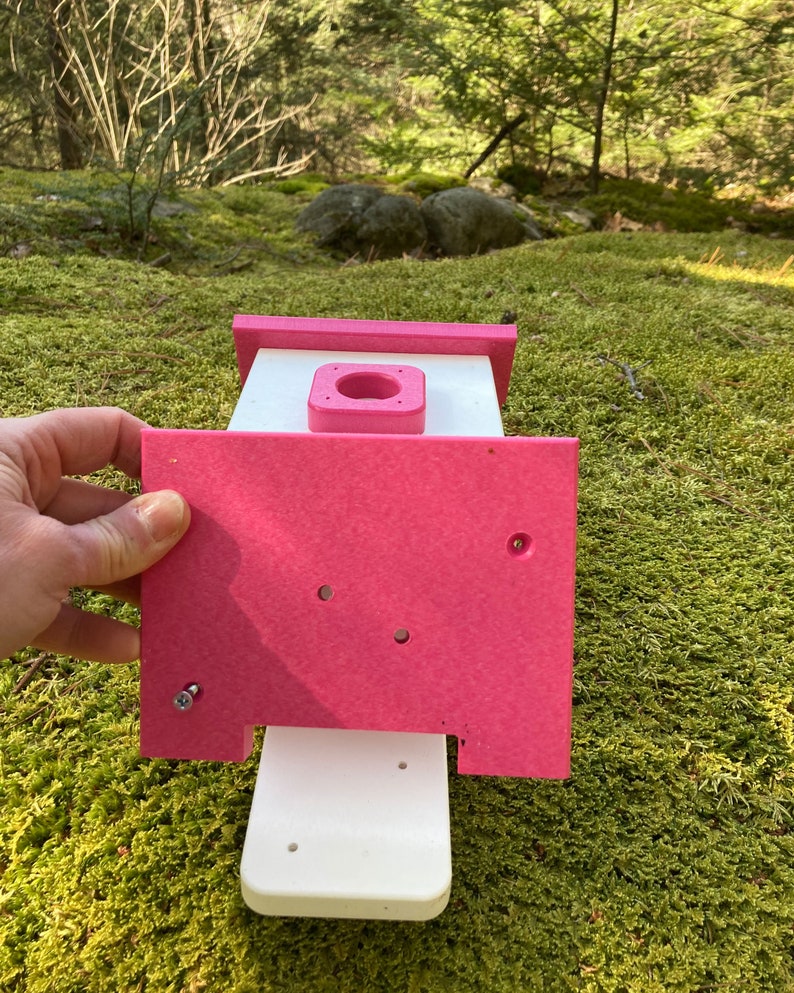 Square Back-Mount Birdhouse, White with Pink Roof image 7