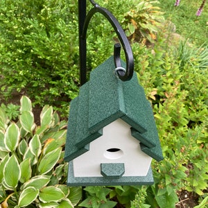 Traditional Eco-Friendly Poly Birdhouse, White with Green Roof image 6