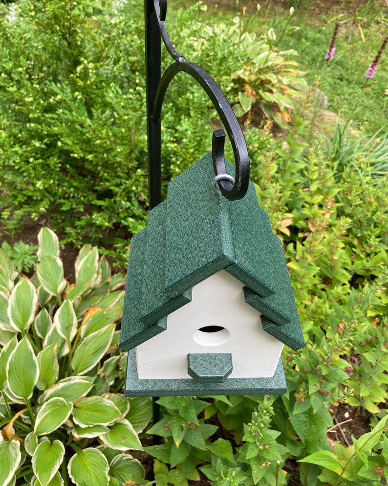 Traditional Eco-Friendly Poly Birdhouse, White with Green Roof image 6