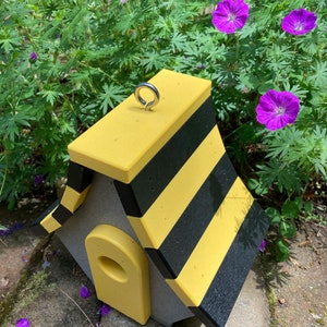 Chalet Poly Birdhouse, Gray with Black and Yellow Roof image 4