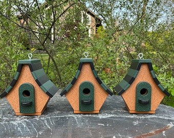 Chalet Poly Birdhouse, Cedar with Green and Black Roof