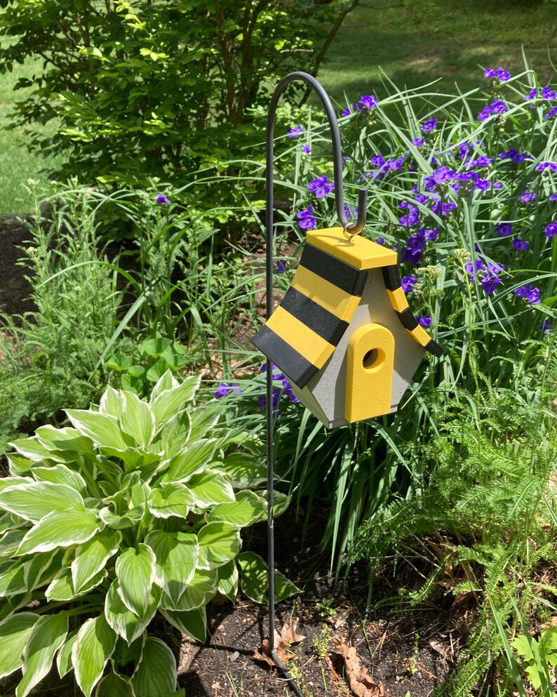 Chalet Poly Birdhouse, Gray with Black and Yellow Roof image 3