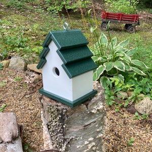 Traditional Eco-Friendly Poly Birdhouse, White with Green Roof image 9