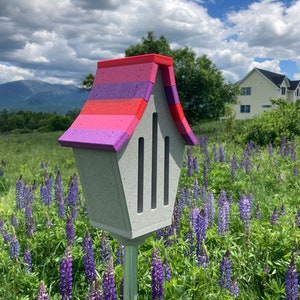 Butterfly House Eco-Friendly Poly Lumber Gray with Red, Pink, and Purple Roof