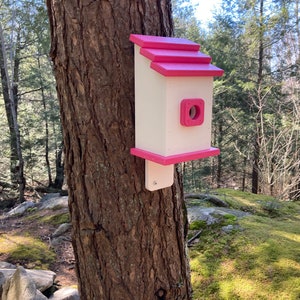 Square Back-Mount Birdhouse, White with Pink Roof image 8