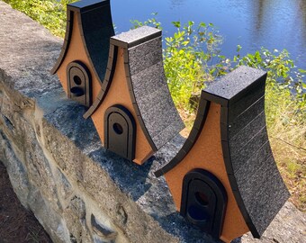 Large Whimsical Poly Birdhouse, Sustainable Cedar with Black Roof