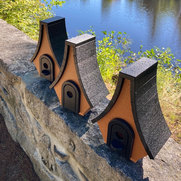 Large Whimsical Poly Birdhouse, Sustainable Cedar with Black Roof