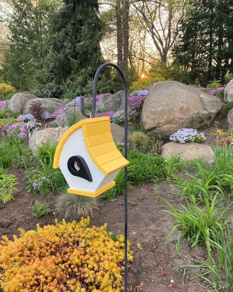 Eclectic Hanging Poly Birdhouse, White with Yellow Roof image 10