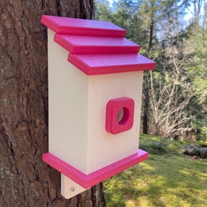 Square Back-Mount Birdhouse, White with Pink Roof image 3