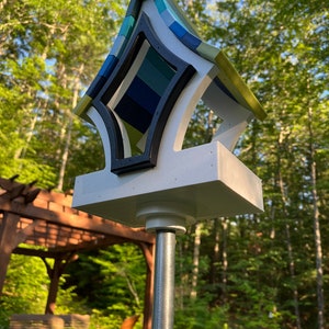 Whimsical Tray Feeder, White with Lime, Green, Aqua, Sky, Royal, and Navy Roof image 4