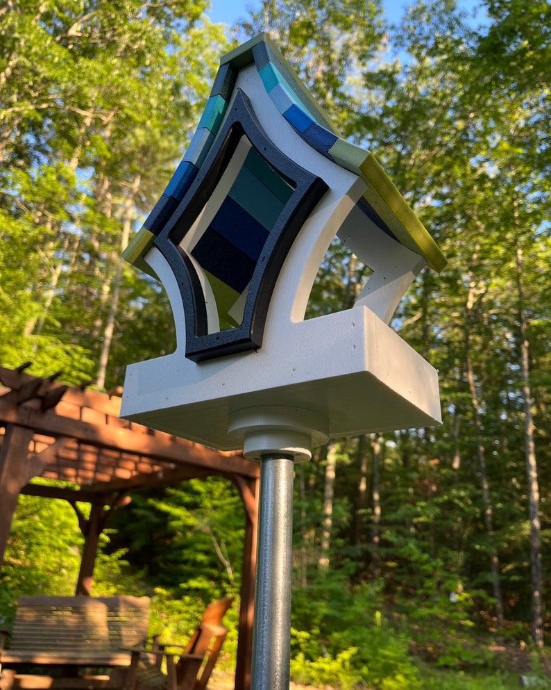 Whimsical Tray Feeder, White with Lime, Green, Aqua, Sky, Royal, and Navy Roof image 4