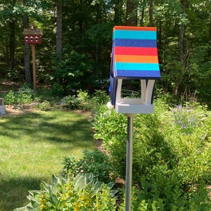 Whimsical Tray Feeder, White with Orange, Aqua, Navy, and Red Roof image 6