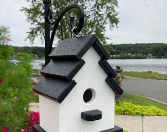 Traditional Eco-Friendly Poly Birdhouse, White with Black Roof