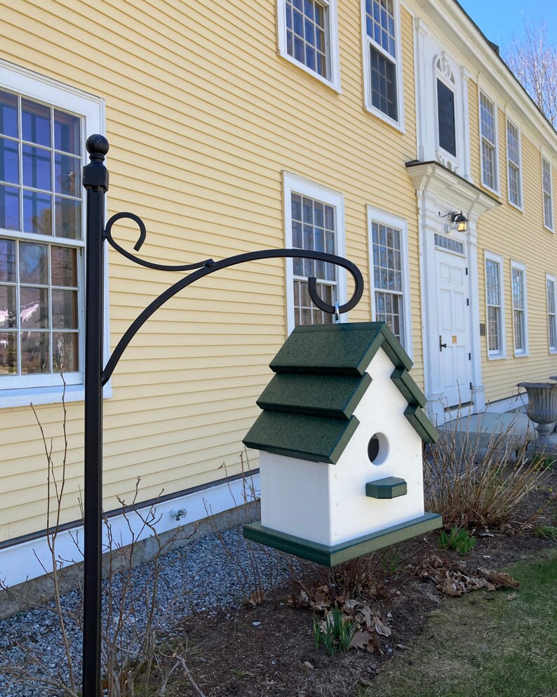 Traditional Eco-Friendly Poly Birdhouse, White with Green Roof image 10