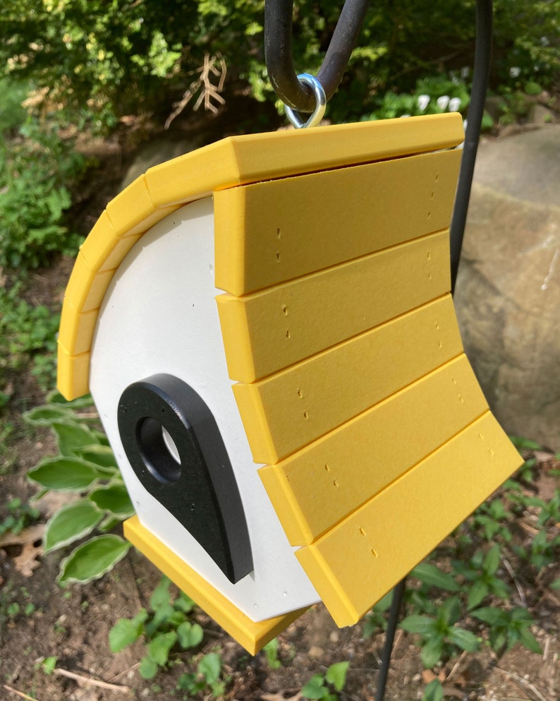Eclectic Hanging Poly Birdhouse, White with Yellow Roof image 5