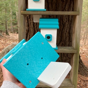 Square Back-Mount Birdhouse, White with Aqua Roof image 4