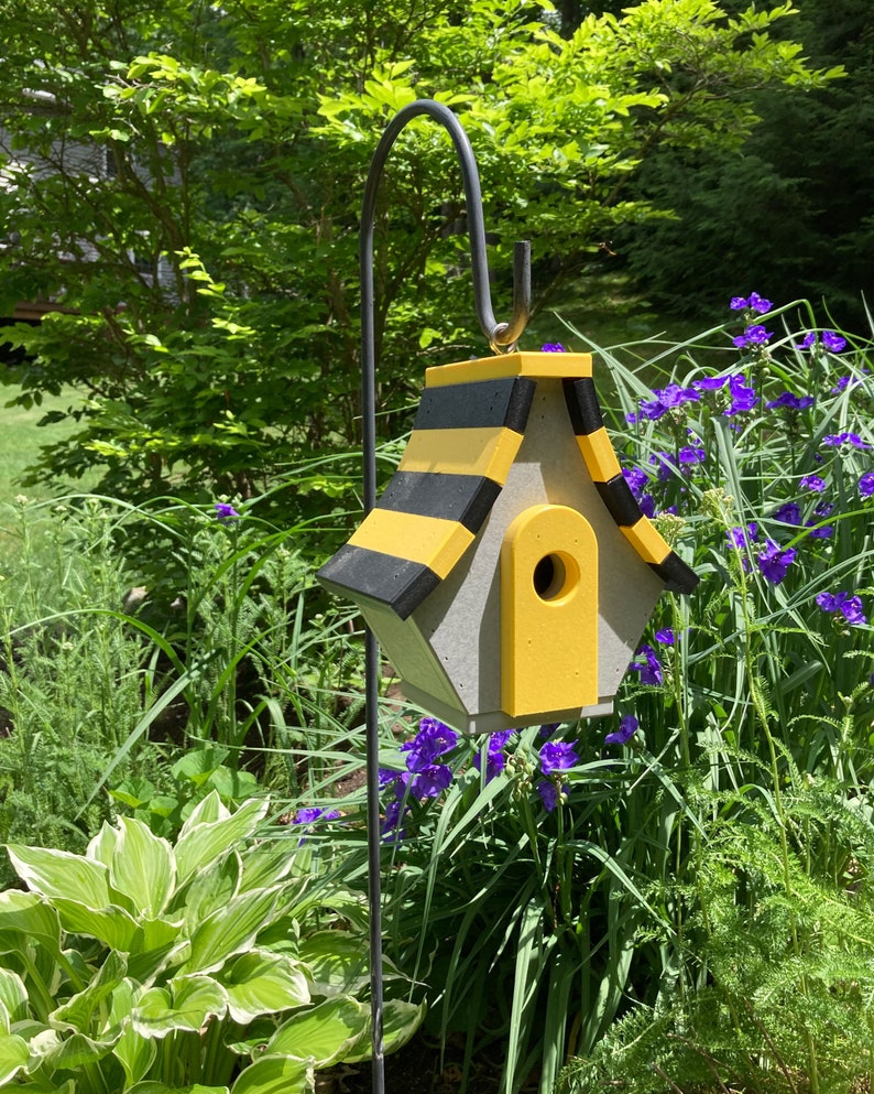 Chalet Poly Birdhouse, Gray with Black and Yellow Roof image 7