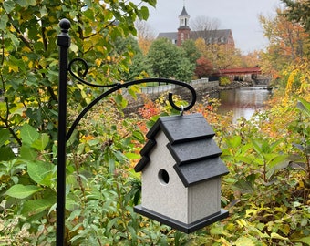 Traditional Eco-Friendly Birdhouse, Gray with Black Roof