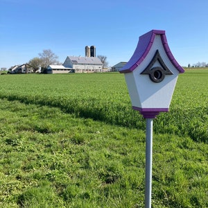 Regal Pole Mount Birdhouse White with Purple Roof image 8