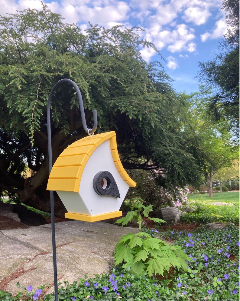 Eclectic Hanging Poly Birdhouse, White with Yellow Roof image 2