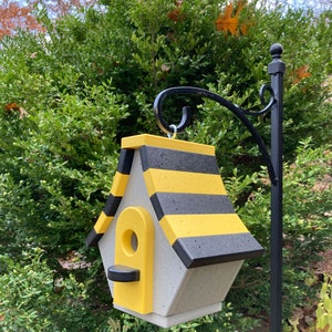 Chalet Poly Birdhouse, Gray with Black and Yellow Roof image 9