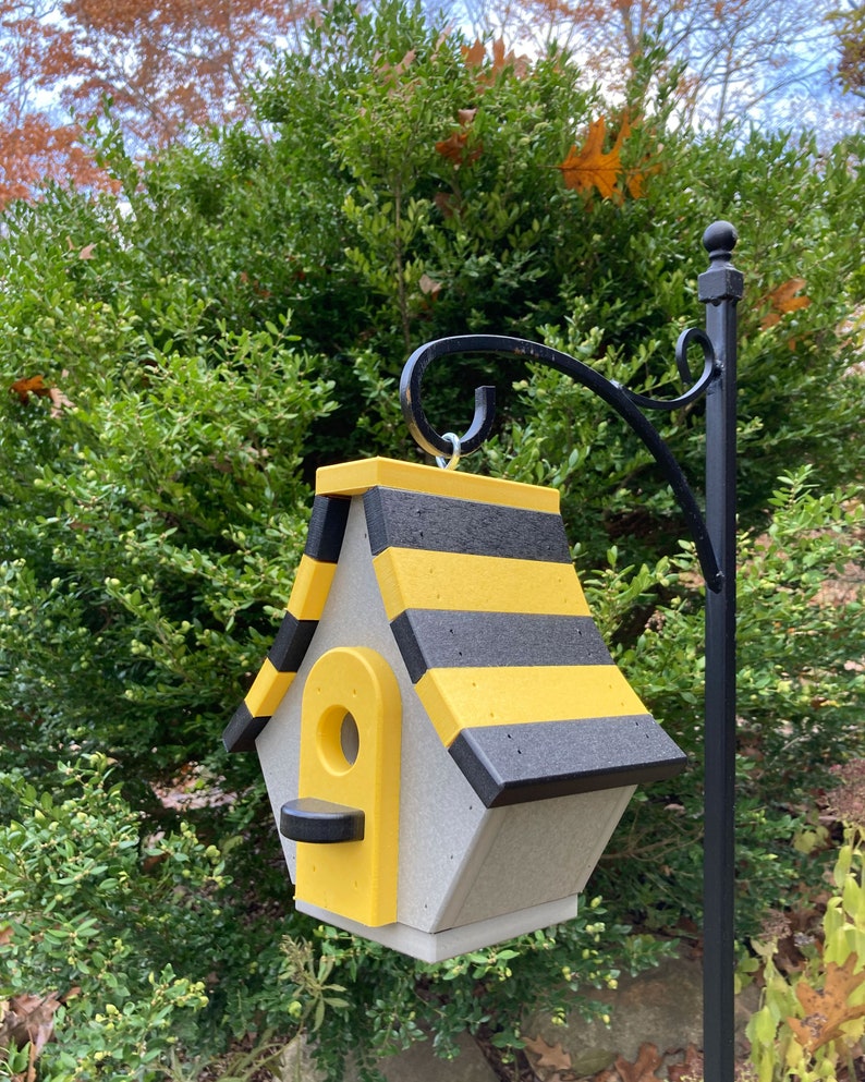 Chalet Poly Birdhouse, Gray with Black and Yellow Roof image 9