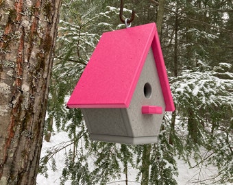 Classic Wren Poly Birdhouse, Gray with Pink Roof Eco-friendly Gift