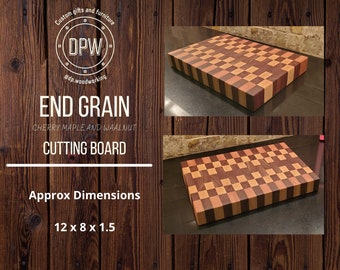 Walnut,  Cherry, and Maple Cutting Board, Chopping Board, Butchers Block, End Grain, Muskoka, Canada, Modern wood board