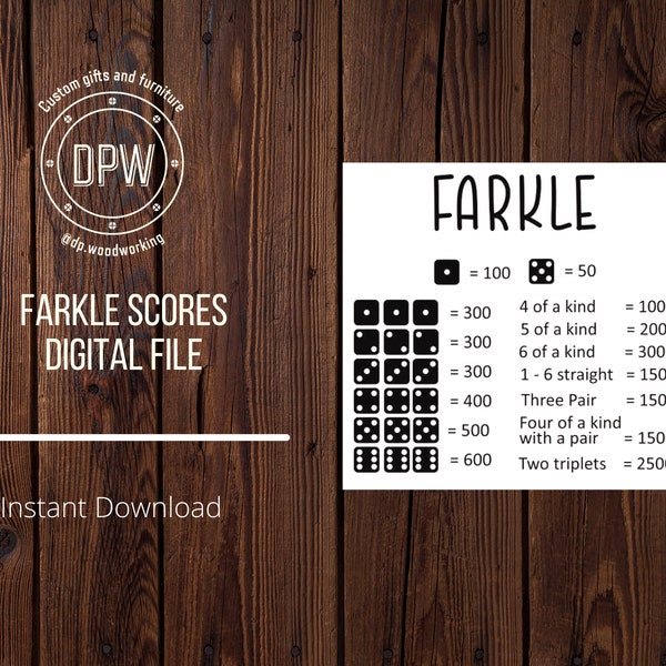 Farkle Scoring Table Digital File