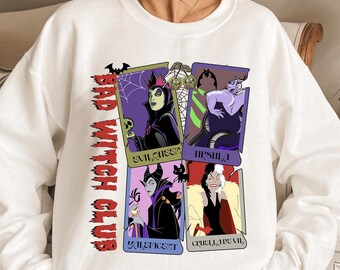 Bad Witch Club PNG, Evil Queen Ursula Maleficent Cruella Tarot Card Set, Disney Villains Inspired Halloween Printable for Shirts & Tumblers