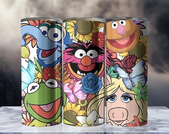 Kubek Muppets Halloween Flower Power 20 uncji PNG, Gonzo Animal Kermit Miss Piggy Cukierek albo psikus, Retro Disney Design dla kubków