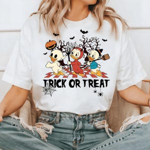 DuckTales Trick or Treat PNG, Huey Dewey Louie Halloween Costume Design, Retro Disney Duck Sublimation, Not So Scary Party Shirt 2025