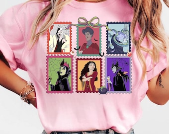 Disney Villains Halloween PNG, Cute Stamp Style Cruella Ursula Maleficent Evil Queen, Spooky Cartoon Witches Sublimation Design