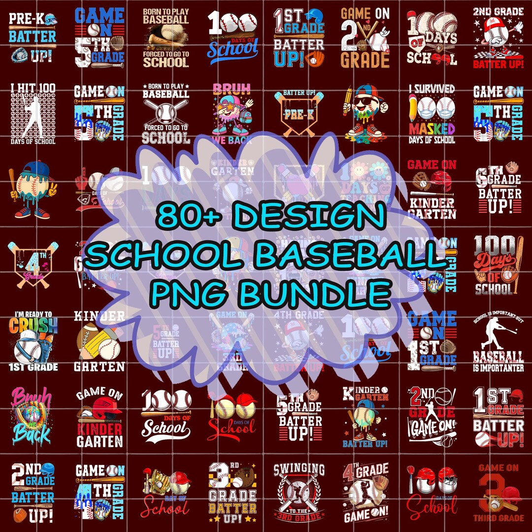School Baseball PNG Bundle, Back to School Baseball Bat Sublimation ...