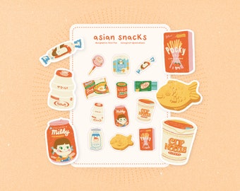 Tasty Asian Snacks Sticker Sheet | Printable Stickers | Digital Stickers | Goodnotes | Journal | Planner | Scrapbook | Food Stickers