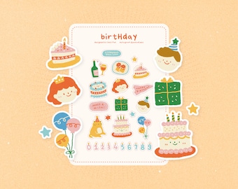 Birthday Party Celebration Sticker Sheet | Printable Stickers | Digital Stickers | GoodNotes | Journal | Planner | ClipArt