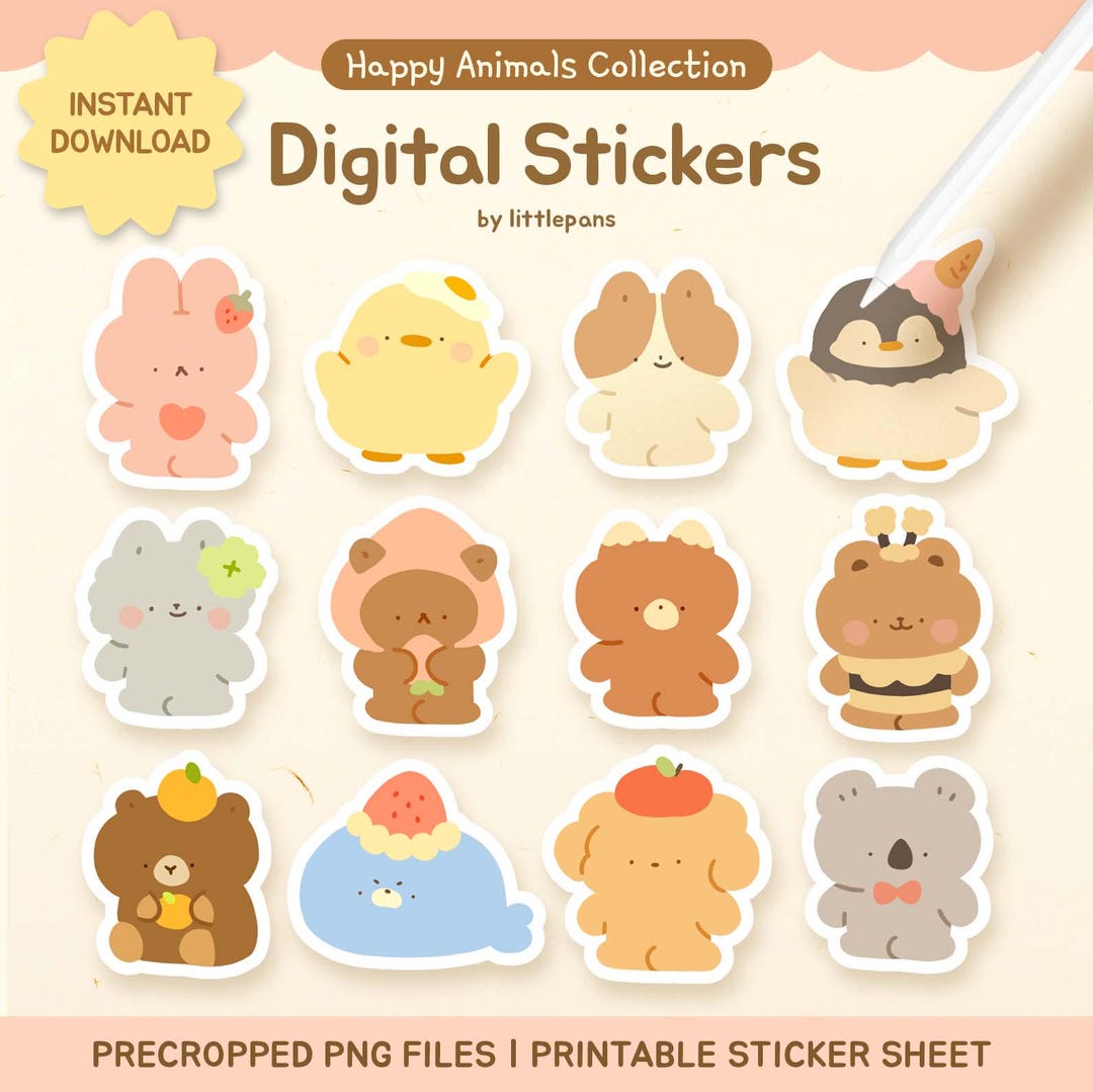Kawaii Animal Stickers: Printable & Digital Planner Stickers (PNG, PDF ...